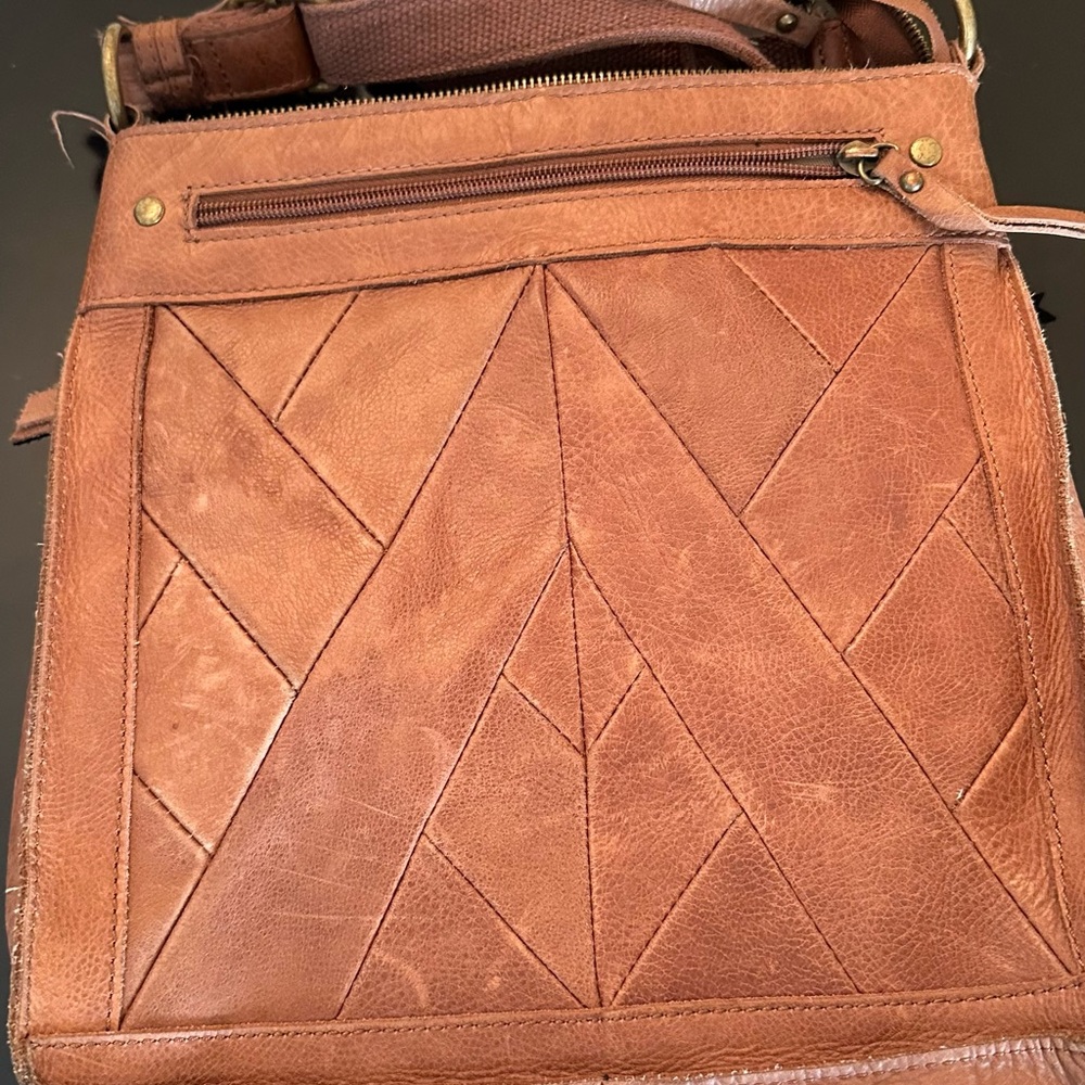 Lucky Brand Brown Messenger Bag with Geometric Design